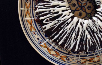 Chocolate Gingerbread Bundt Cake with Bourbon Cream Cheese Drizzle